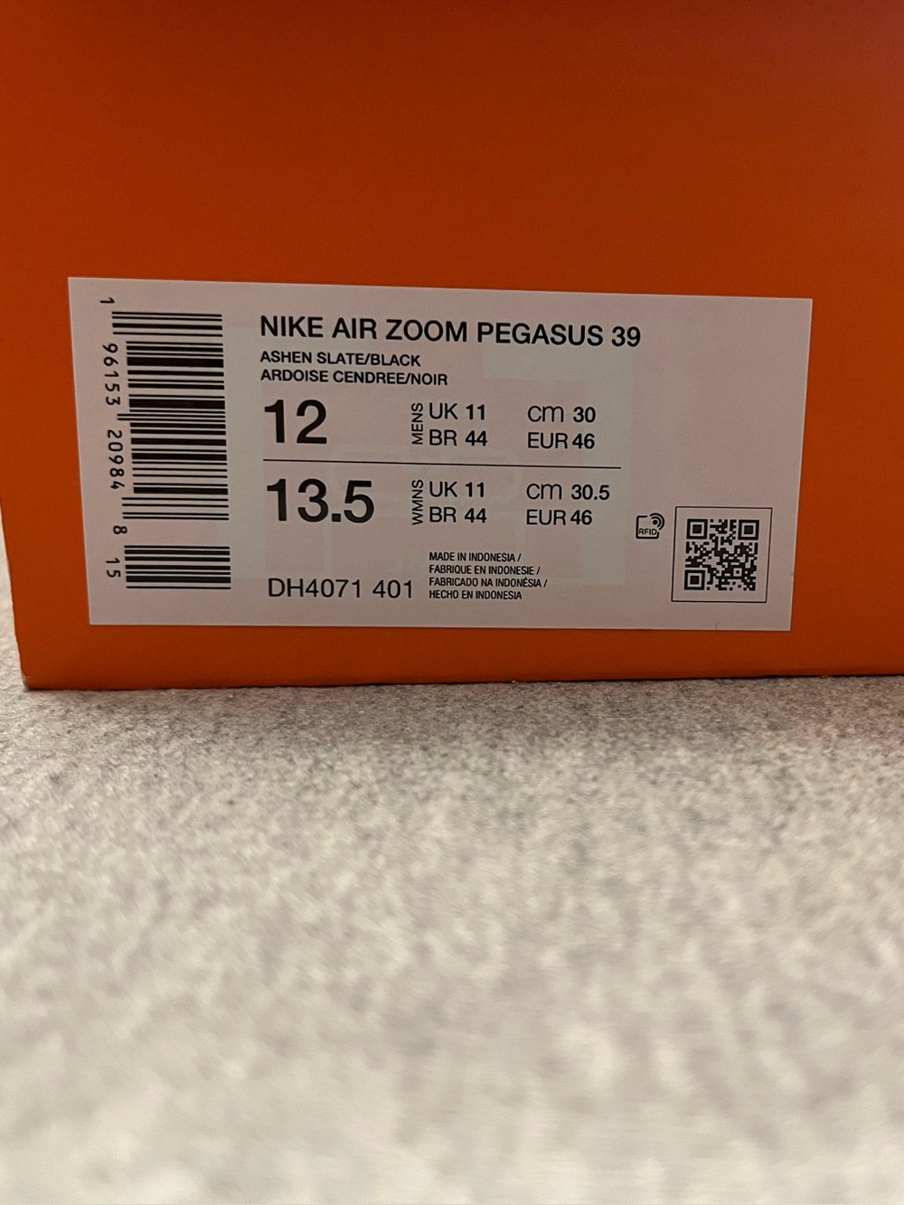 Nike Air Zoom Pegasus 39 Ashen Slate Black Running Men's Shoe Size 12 DH4071-401 - Picture 11 of 11